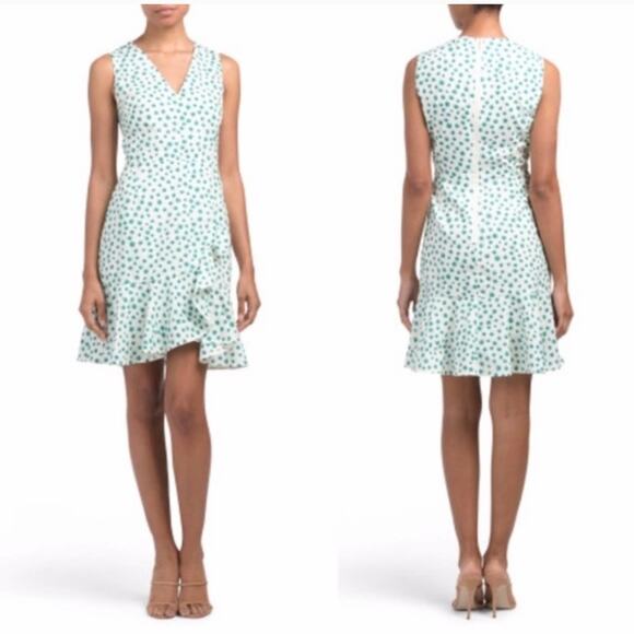 REBECCA TAYLOR Mini Dress Classic Emerald Daisy Floral Print Faux Wrap NEW - Picture 2 of 16